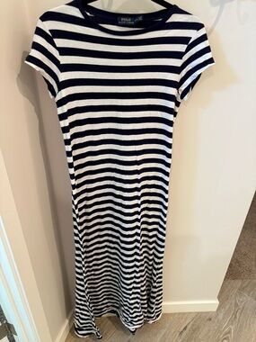 Ralph Lauren Navy and White Striped Maxi Dress
